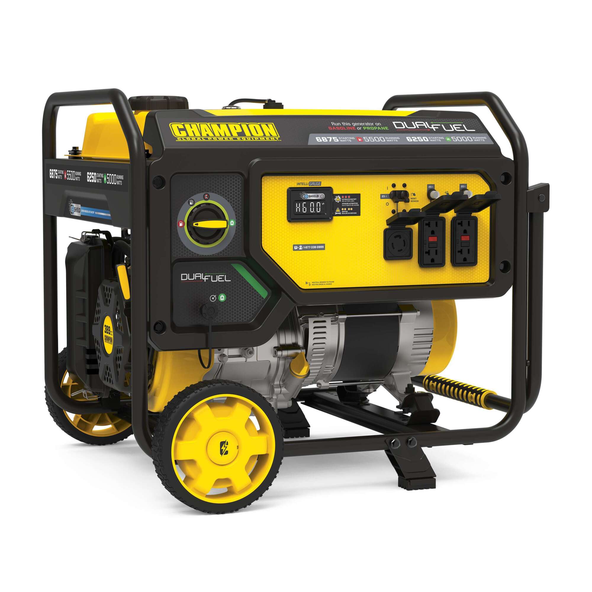 Champion Power Equipment Dual Fuel Generator with CO Shield — 5500W, 389cc, Intelligauge, 6875W Starting Watts Gasoline, 6250W Starting Watts Propane, Model# 201505